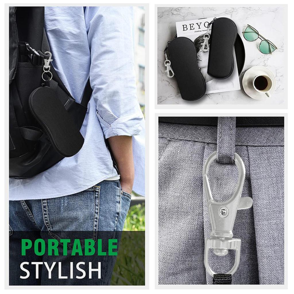Portable Zipper Soft Glasses Case with Carabiner Sunglasses Case Zipper Eyeglass Pouch Glasses Protective Shell Bag