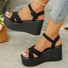Fashion Black Cross Strap Women's Wedge Sandals Fashion Chunky Platform Sandals Woman Summer 2025 Thick Bottom Non Slip Beach Sandalias