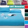 NEW Solid Color Fitted Sheet Waterproof Mattress Cover with All-round Elastic Rubber Band Bed Sheet for Twin Full Queen King Single Double Size