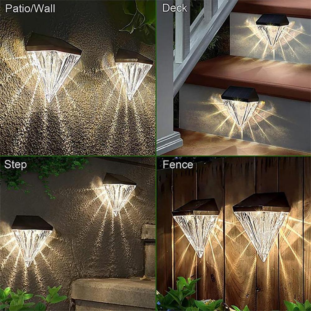 Solar Fence Lights Outdoor Garden Diamond Solar LED Wall Light IP65 Waterproof Garden Step Light for Terraces Railings