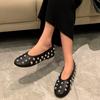 2024 Autumn New Women's Shoes Black Rivets Leather Ballet Style Flat Casual Shoes Shallow Mouth Comfortable Single Shoes Women