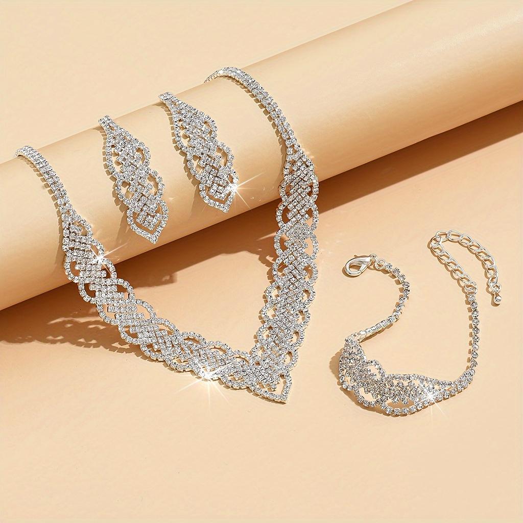 4-Piece Elegant Women's Luxury Necklace Earrings & Bracelet Jewelry Set Rhinestone Match Daily Outfits Party Accessories For Women