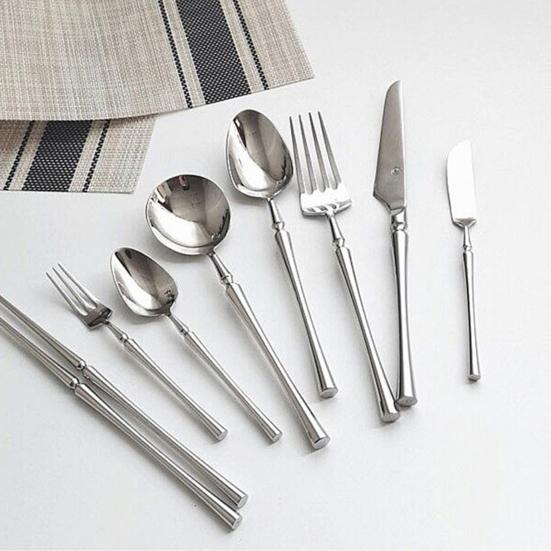 Stainless Steel Cutlery with Steak Cutter Mirror Polished Flatware Utensils Metal Spoons Forks Chopsticks Tableware for Home Parties