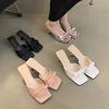 High-heeled Cool Slippers New Summer Square-headed Open-toed Versatile Butterfly Low-heeled Slippers