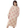 Actowa Fluffy Boa Checkered Plus One Loungewear/Room Dress, Pajamas, Pattern, Sizes, Thick, Warm, Cute, Loungewear, Nightgown, Fall/Winter (Pink,