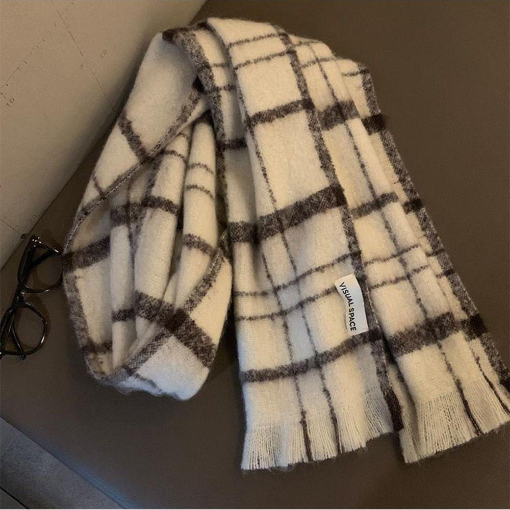 Winter Cashmere Scarves Beige Mohair Tassel Shawls Long Pashmina Plaid Scarf  Girls