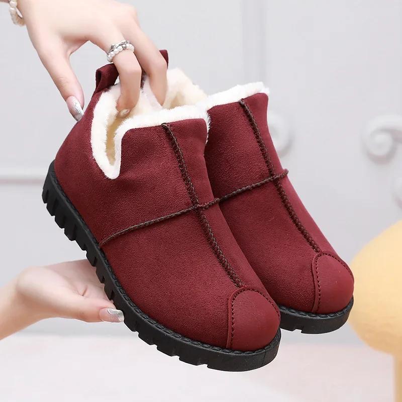 Snow Suede Ankle Boots Women Flats Winter Warm Winter Short Boots New Fashion Suede Boots Snow Women Shoes Fur Plush Suede Shoes