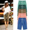 Women's Casual Loose Beach Pants Solid Color Loose Casual Fifth Pants Pockets Linen Shorts