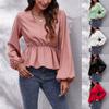 Women's Sleeve Shirt Solid Color Waist V-Neck Long Sleeve T-Shirt Top