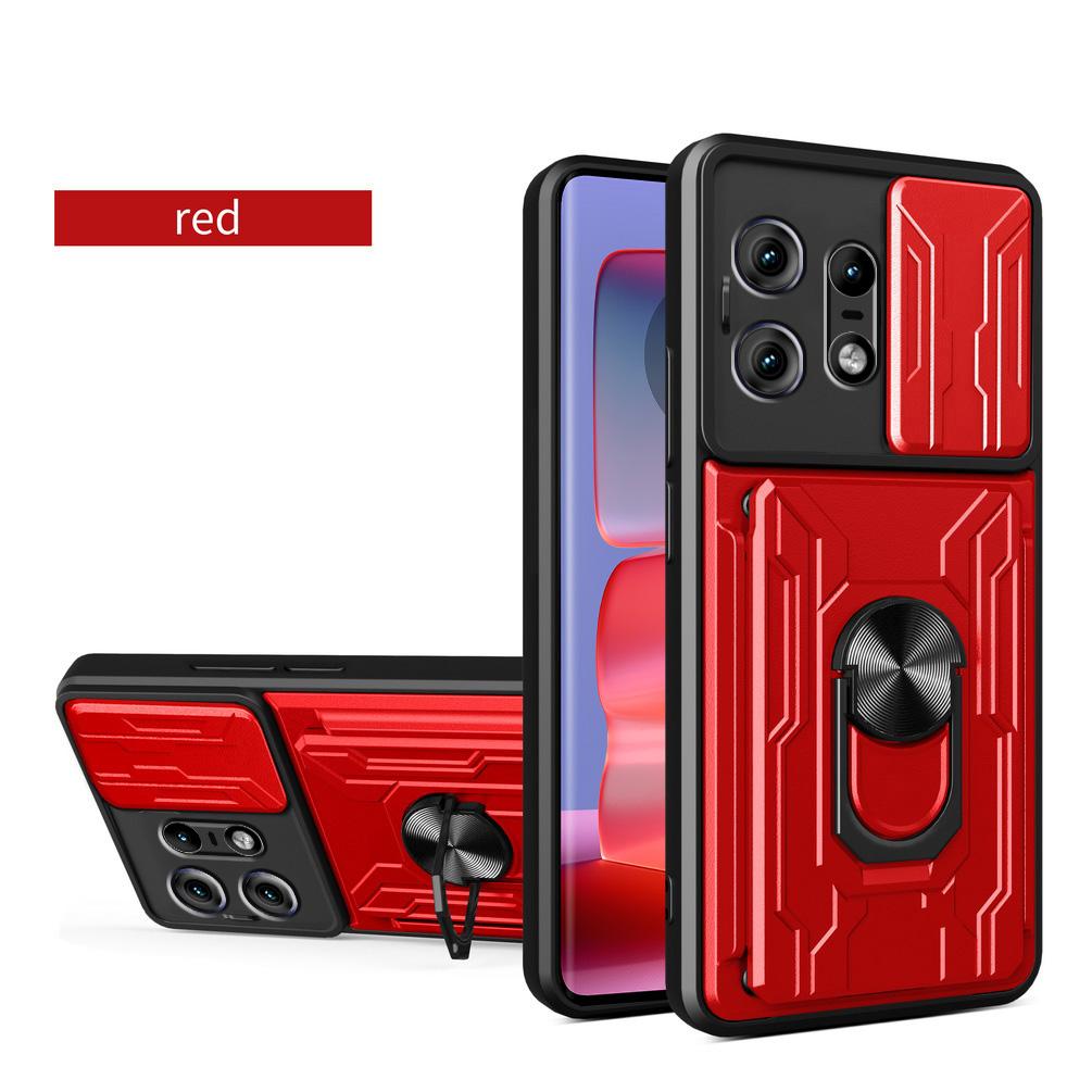 Slide Lens Camera Shockproof Armor Case for Moto Edge 50 Pro 40 Edge40 Pro Ultra Card Slot Wallet Ring Stand Holder Cover for Motorola Edge50 Pro
