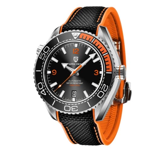 Pagani Design Men's Watch, Made In Japan, Seiko NH35 Movement, Seamaster Automatic, Mechanical, with Case, Waterproof, Stainless Steel, Rubber Strap,