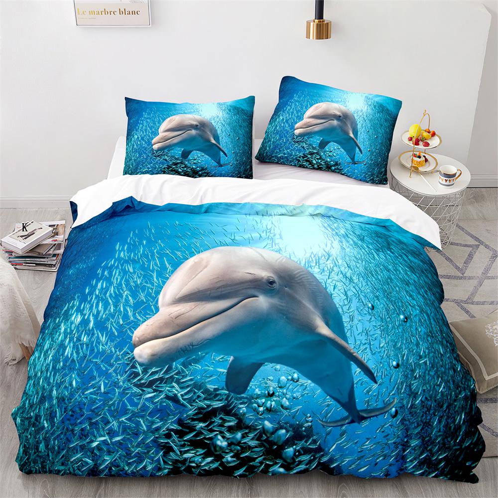 Пододеяльник Дельфин Размер Кинг-сайз Квин-сайз Прекрасный Постельный Комплект Морская Жизнь Для Детей Мальчиков Девочек Милый Океанский Животный 2/3шт Полиэстеровый Пододеяльник