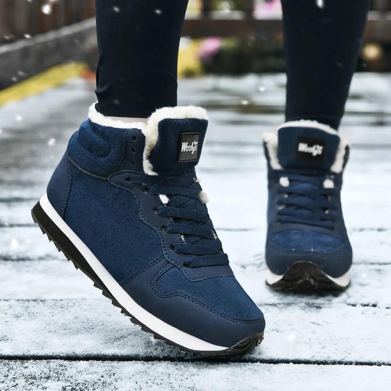Men's Boots for Work Fashion Sneakers Winter Warm Plush Snow Boots Anti Slip Lightweight Lacing Casual Ankle Boots Large Size