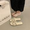 Pearl Small Fragrant Wind Cool Slippers Women's Summer Wear 2025 New Flat-bottomed Fairy Beach Going Out One-word Cool Slippers