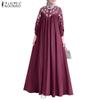 Womens Casual Round Neck Long Sleeve Floral Long Dress