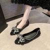 Spring Woman Elegant Square Toe Sequins Kawaii Ballet Flats Barefoot Designer Luxury   Female Shoes Party