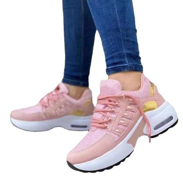 2024Ladies Sneakers Lace Up Wedge Heel Vulcanized Shoes Thick Sole Air Cushion Casual Shoes Large Size Women's Shoes