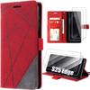 Protective Case - BOOLING - for Samsung Galaxy S25 Edge - Red Leather Effect - 2 Tempered Glasses - Shockproof