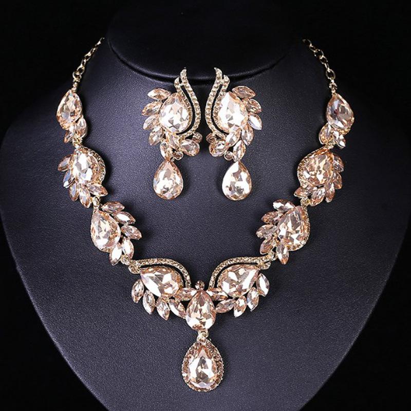 European and American Gemstone Jewelry Set: Fashion Bridal Necklace & Earrings for Women