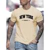 Men's 100% Pure Cotton Summer Loose Fit Oversized New York Cheerful Print Casual Slim Fit Round Neck Short Sleeved T-shirt Top