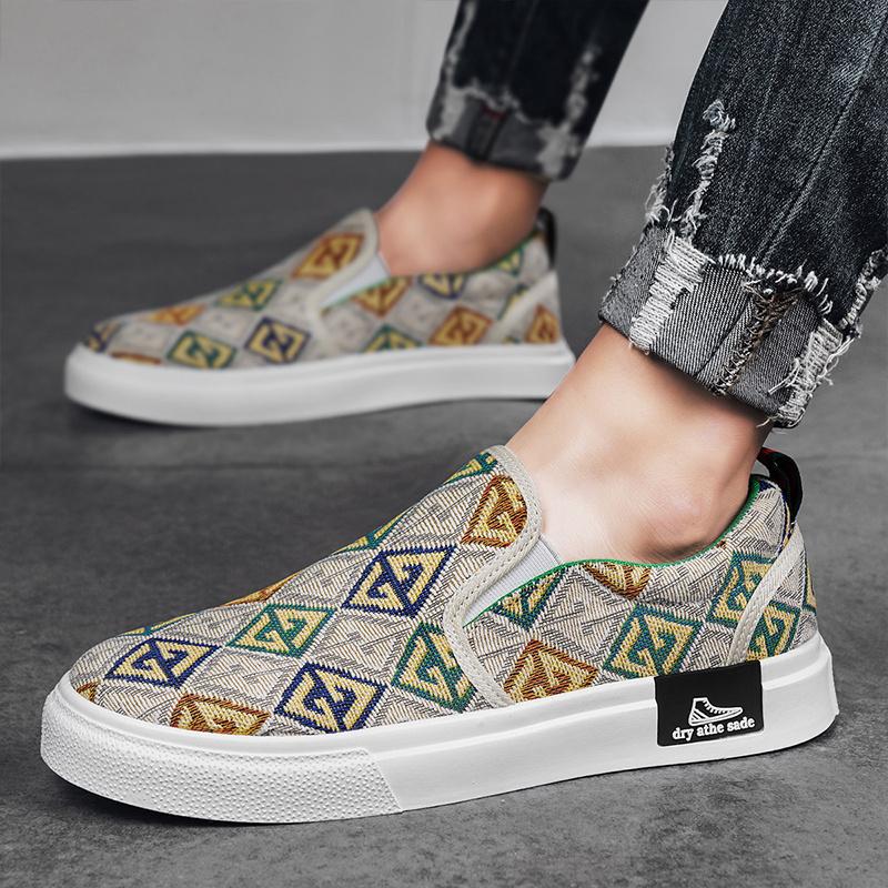 Fashion Branded Casual Loafers Men Designer Print Men Canvas Shoes Comfortable Slip-On Flat Sneakers Men Luxury Skateboard Shoes