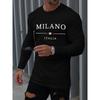 Men's Comfortable Sports Casual Loose Fit Plus Size MILANO ITALIY Printed Round Neck Long Sleeved T-shirt Top
