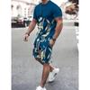 2025 Summer Fashion T Shirt Shorts Set High Temperament Street Men's Mens 3D Short Sleeve Loose Top Gradient Coconut Print Style