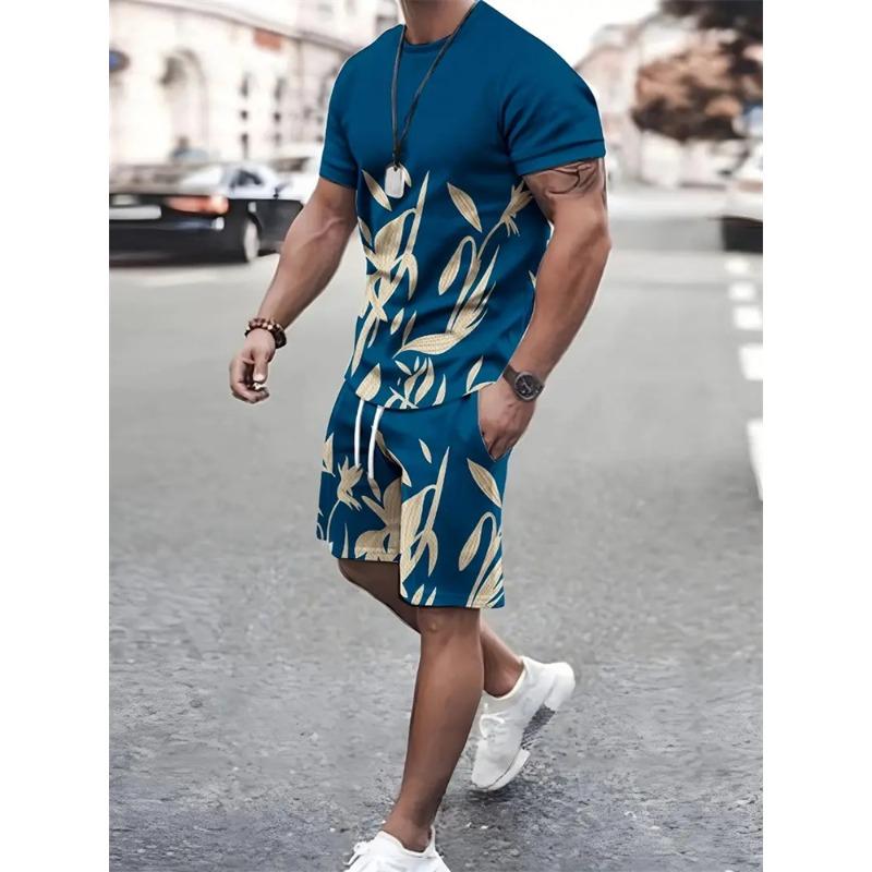2025 Summer Fashion T Shirt Shorts Set High Temperament Street Men's Mens 3D Short Sleeve Loose Top Gradient Coconut Print Style