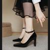 Black High Heels Thick Heel Temperament Ol Dress Professional Work Shoes 2025 New Red Square Head Super High Heel Single Shoes