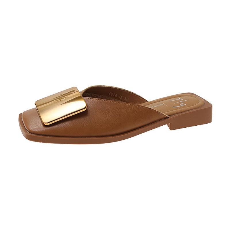 Baotou Slippers Women Wear 2024 New Korean Version of Lazy Metal Buckle Sandals Slip-on Sandals