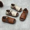 Handmade Genuine Leather Fish-mouth Sandals Summer Flat Shoes Velcro Soft Cowhide Women's Sandals