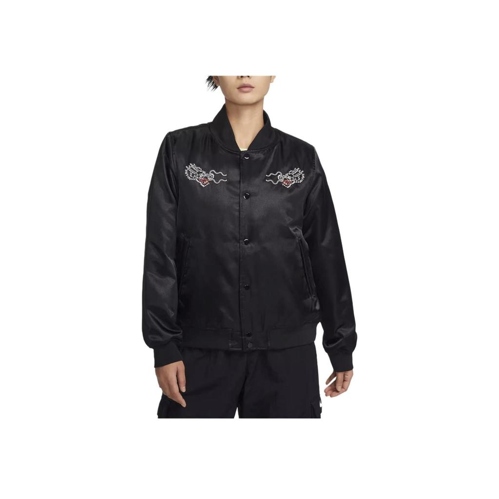 Nike Lunar New Year Collection FW23 Dragon Year Embroidered Casual Sports Jacket Women Jacket Black FZ6533-010