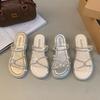 Sandals Girl 2025 New Women's Cool Slippers Summer Wear French Fairy Style Flat-bottomed Rhinestone Sandals