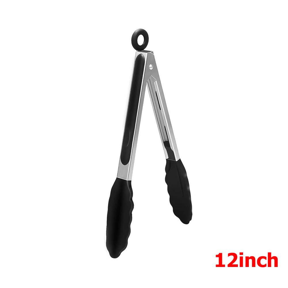 LMETJMA 3 In 1 Silicone Kitchen Cooking Tongs Set Stainless Steel Nonstick Food Tongs with Silicone Tips BBQ Grilling Tong JT303