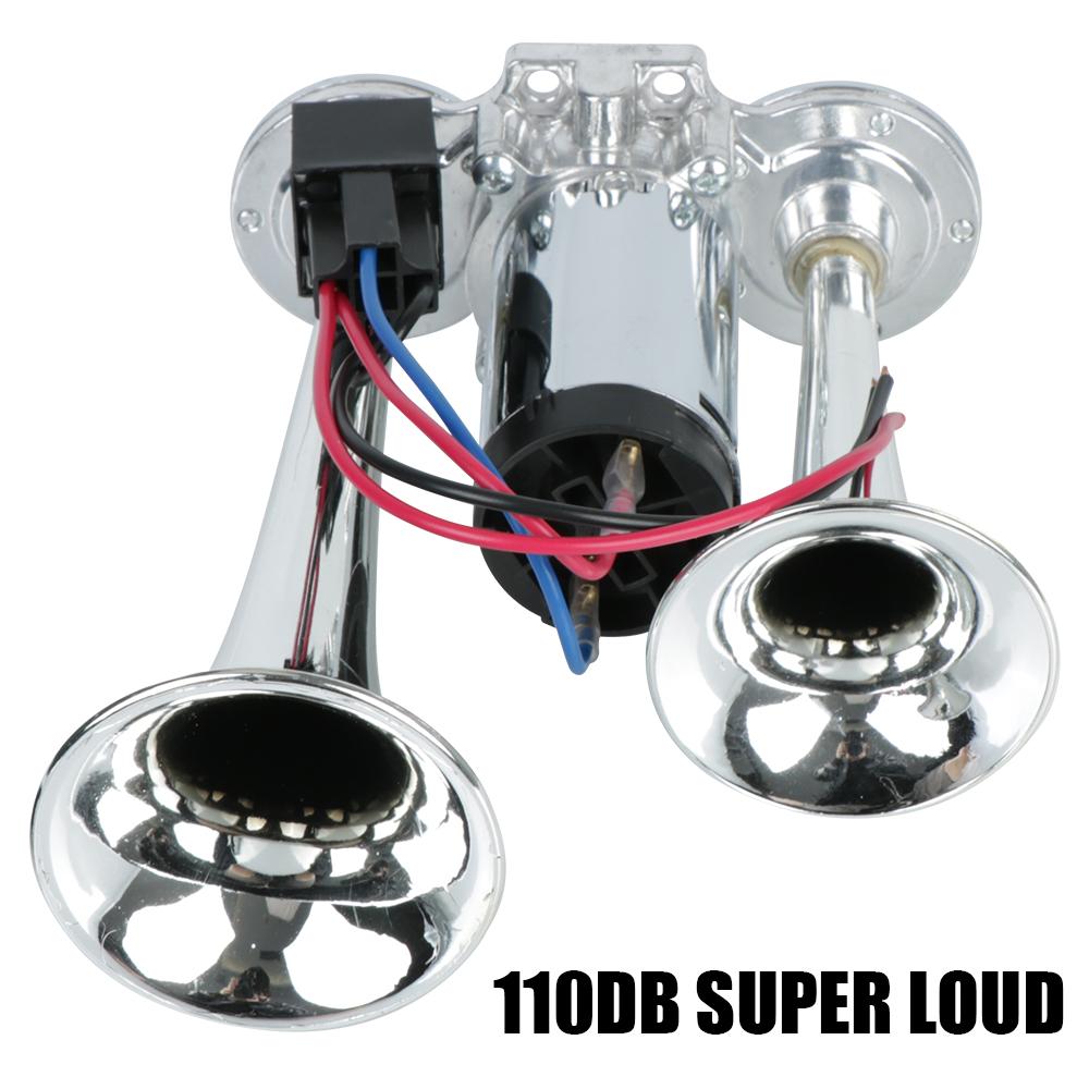 Car Air Horn Set Electric Speaker For Motorcycle Boat Truck Dual Trumpets Super Loud 12V/24V 110dB with Wires and Relay Hooter