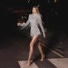 2025 European & American Women's Sequined Tassel Backless High Neck Long Sleeve Short Dress