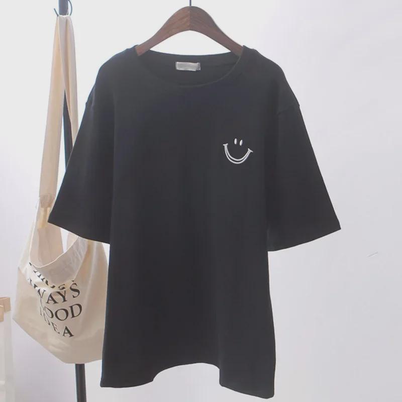 2024 Summer Women's Korean Loose-Fit Smile Short Sleeve T-shirt: Versatile Mid-Length Top