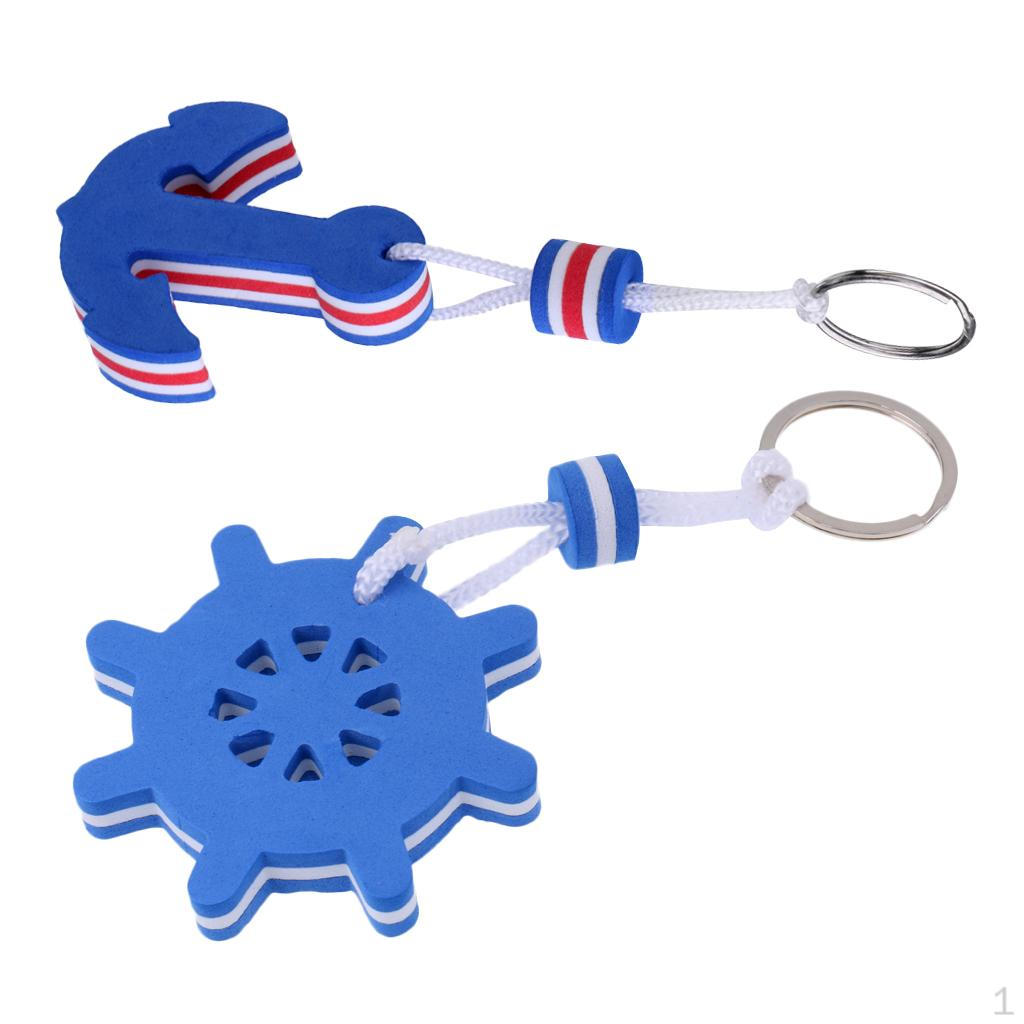 2 Pieces Marine Outboard Floating Keyring Sailing Kayak Fishing Canoeing- Anchor and Rudder Blue
