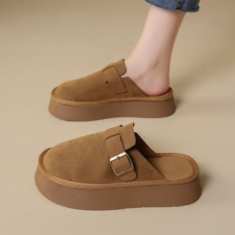 Women Retro Mules Autumn Slides Luxury Faux Suede Platform Shoes Females Heels Casual Flatform Shoes Fashion Platform Slippers