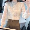 Stand Collar Chiffon Lace Shirt Women Long Sleeve Slim Fit Tops Women Sweet Vintage Elegant Blouse Office Lady Button Shirts 24231