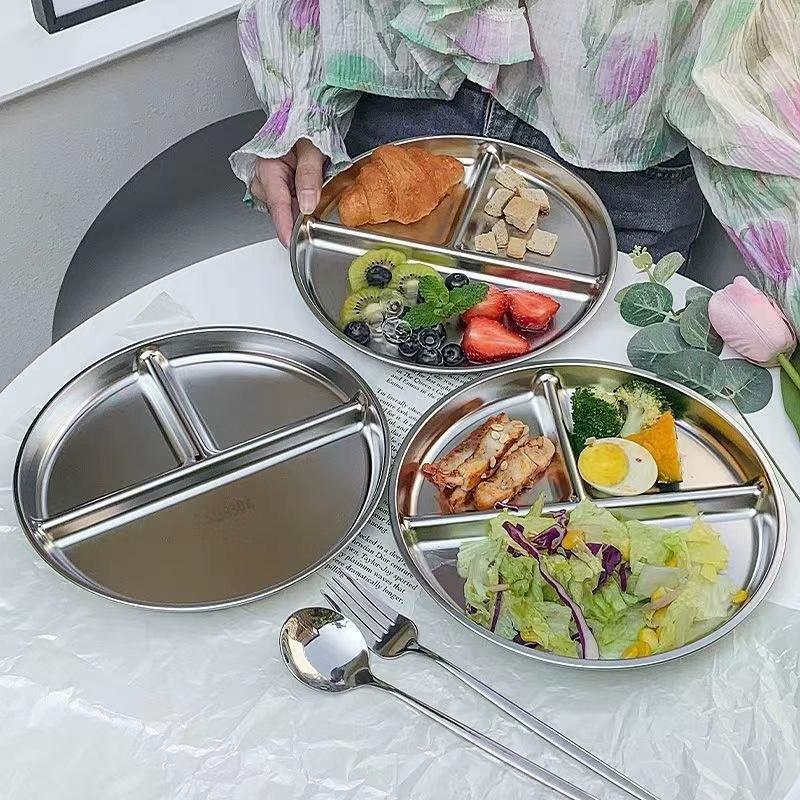 Anti - Fall Stainless - Steel Divided Plates, Anti - Deformation Bowls, Simple Divided Plates, Which Are Convenient, Concise and
