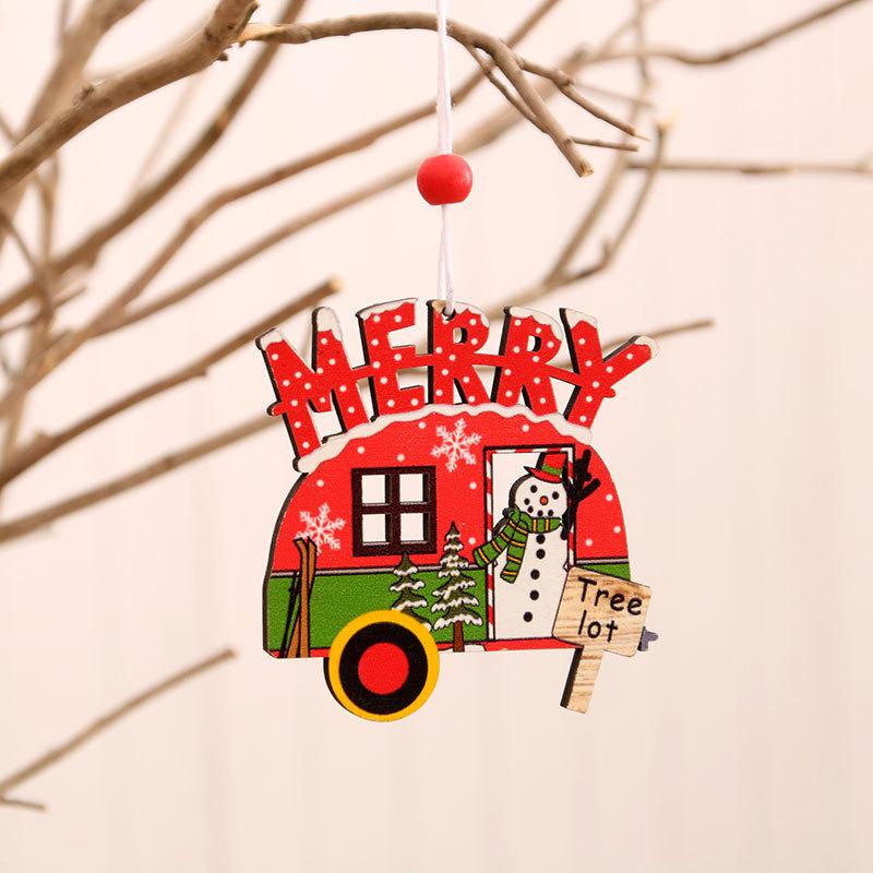 Christmas Painted Wooden Pendant Christmas Decorations Christmas Tree Colorful Old Man Car Pattern Pendant