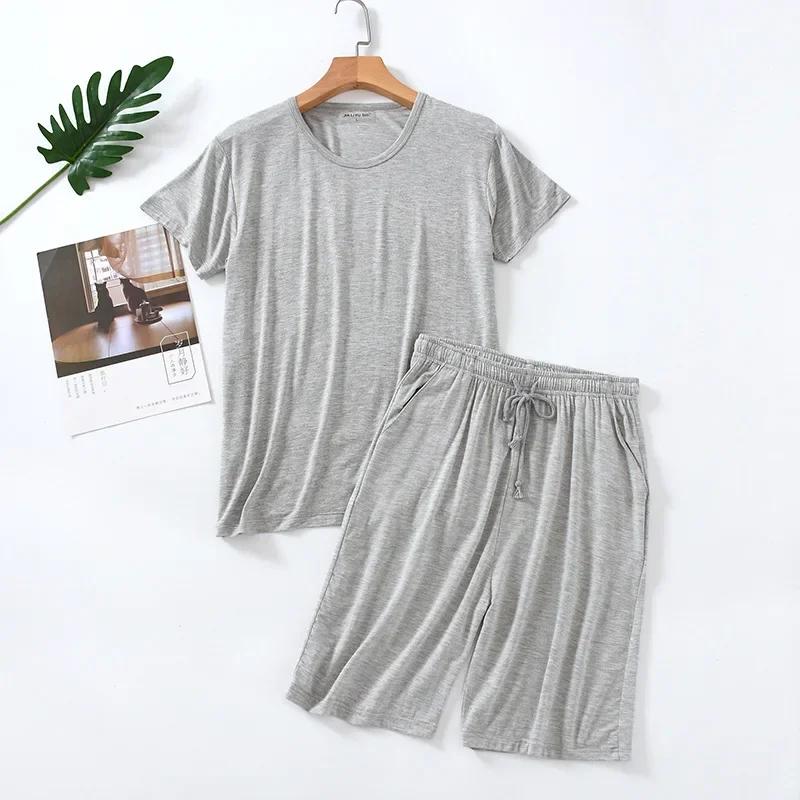 Men's Pajamas Summer Modal Short-Sleeved Shorts Home Wear Thin Round Neck Casual Suitable for Daily Wear Plus Size Pajama Set