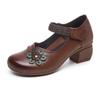Ethnic Women's Shoes Chunky Heel Single Shoes Head Cowhide Soft Bottom Leather Shoes