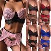 Womens Sexy Thin Strap Babydoll Bra Set Lace Stitching Erotic Underwear Thong Pajamas