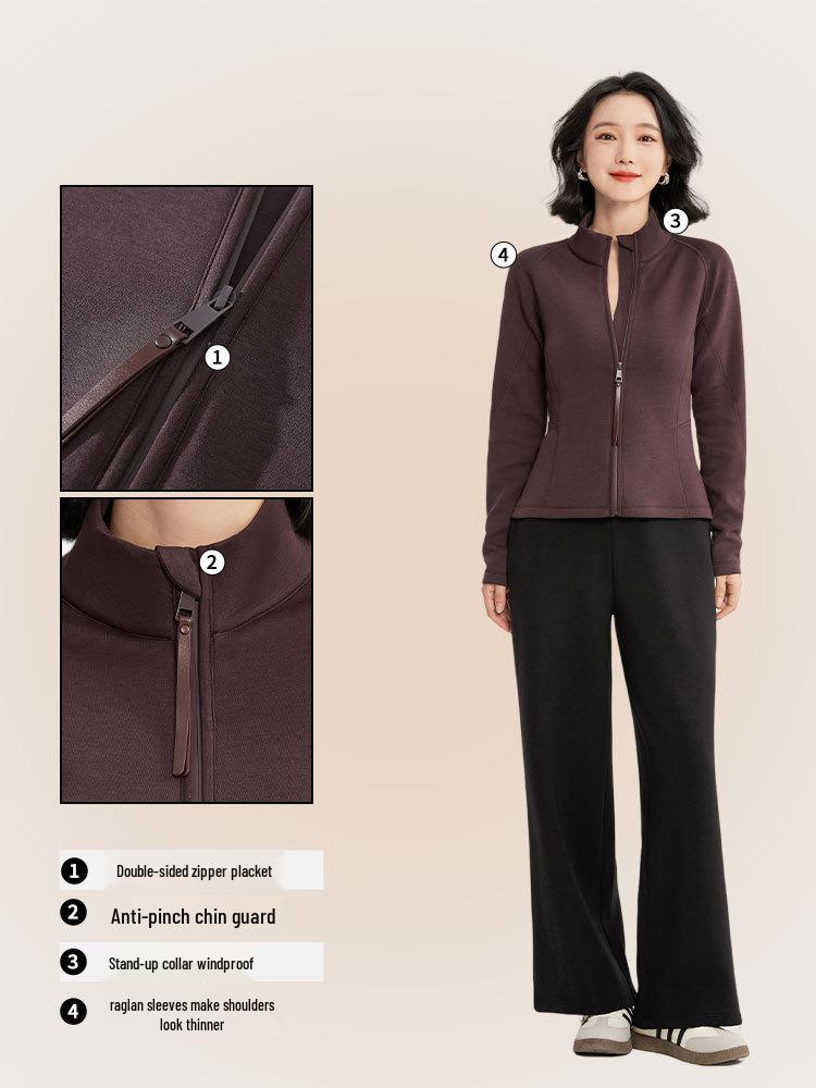 Figure-Flattering Air Layer Women's Spliced Sportswear Jacket: Stand-up Collar Yoga Cardigan