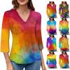 Women's V-neck Gradient Print Three-quarter Sleeve Fashion Top