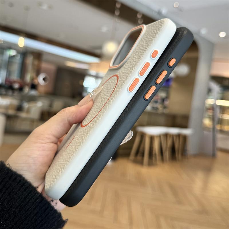Luxury Lychee Leather For Magsafe Phone Case For iPhone 11 12 13 14 15 16 Pro Max Plus Matte Magnetic Full Protection Back Cover
