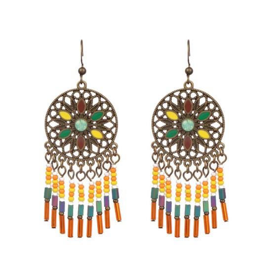 1 Pair Classic Hook Earrings Beads Ethnic Style Tassel Charm