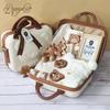 Organic Cotton Baby Bear Gift Set with Wooden Toy In Suitcase – Unisex Spring To Winter Present